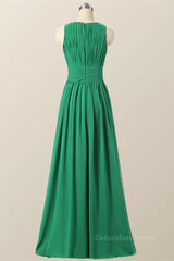 Party Dress Store, Scoop Green Pleated Chiffon A-line Long Bridesmaid Dress