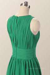 Party Dresses On Sale, Scoop Green Pleated Chiffon A-line Long Bridesmaid Dress