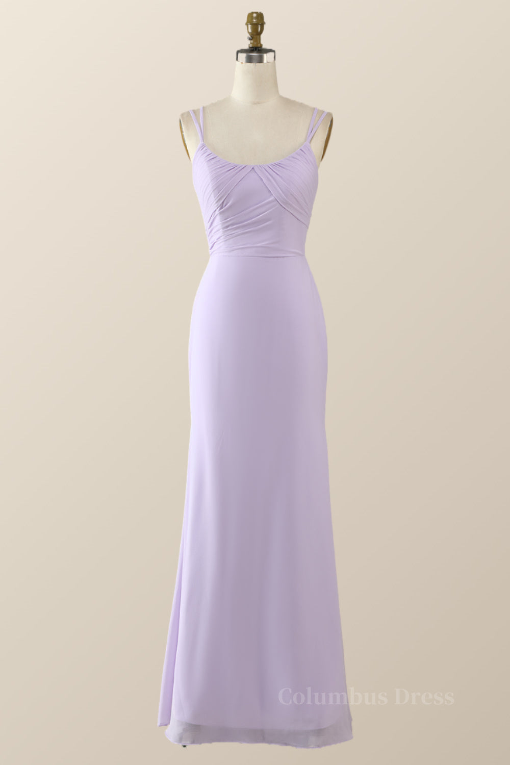 Prom Dresses Silk, Scoop Lavender Chiffon Pleated Long Bridesmaid Dress
