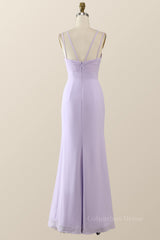 Prom Dress Pieces, Scoop Lavender Chiffon Pleated Long Bridesmaid Dress