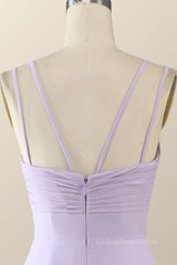 Prom Dress Piece, Scoop Lavender Chiffon Pleated Long Bridesmaid Dress
