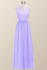 Homecoming Dress Cute, Scoop Lavender Lace and Chiffon Long Bridesmaid Dress