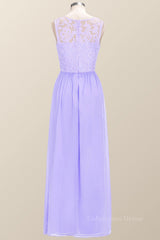 Homecoming Dress Inspo, Scoop Lavender Lace and Chiffon Long Bridesmaid Dress
