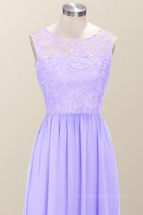 Homecoming Dresses For Girl, Scoop Lavender Lace and Chiffon Long Bridesmaid Dress