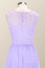 Homecoming Dresses For Girls, Scoop Lavender Lace and Chiffon Long Bridesmaid Dress