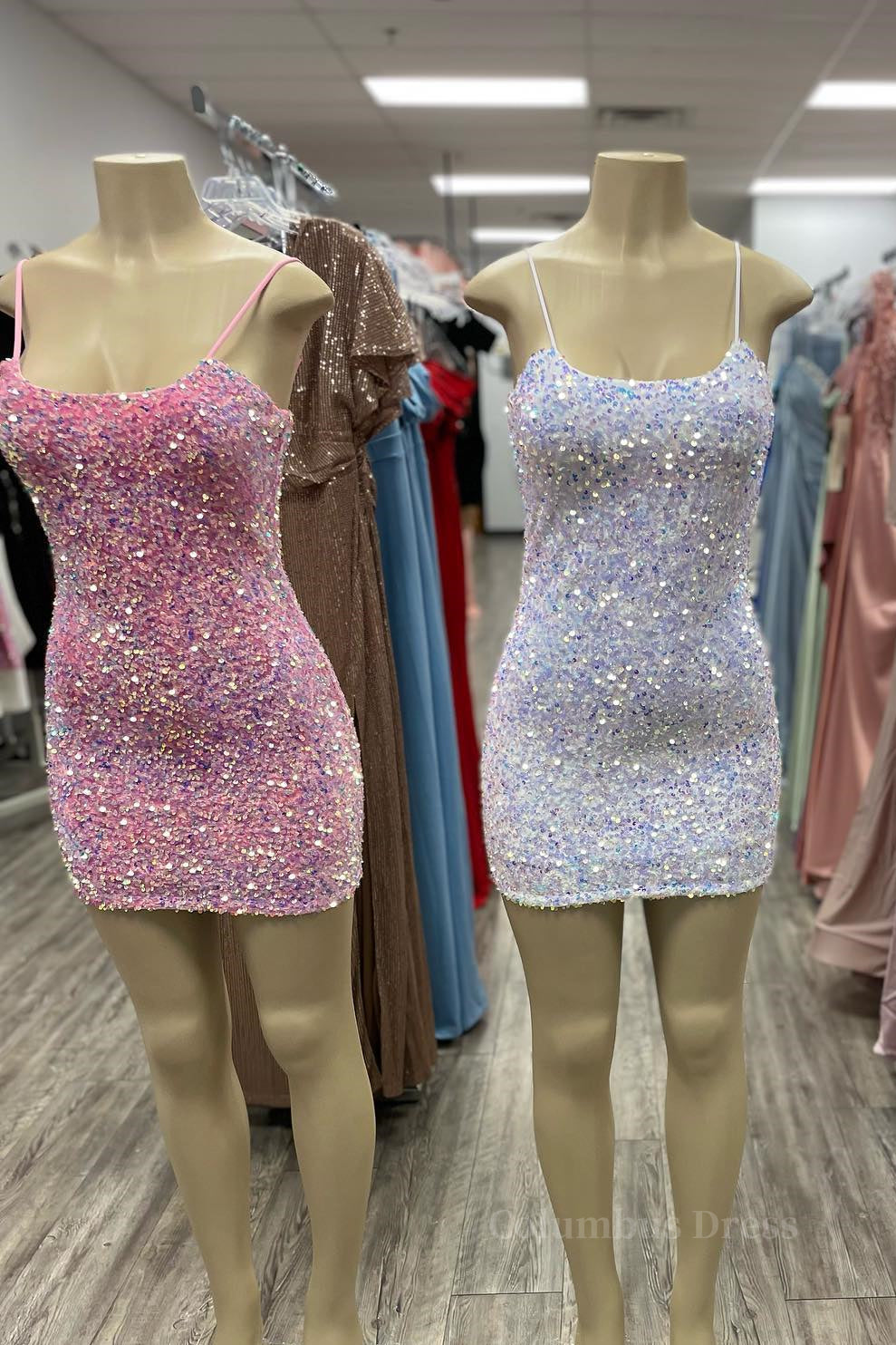 Prom Dress Boutique, Scoop Pink Sequin Tight Mini Party Dress