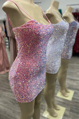 Prom Dress Colors, Scoop Pink Sequin Tight Mini Party Dress