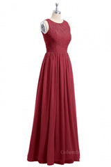 Bridesmaid Dresses Mauve, Scoop Wine Red A-line Lace and Chiffon Long Bridesmaid Dress