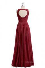 Wedding Photography, Scoop Wine Red A-line Lace and Chiffon Long Bridesmaid Dress