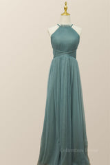 Prom Dress Boutiques, Sea Glass Tulle Bridesmaid Dress with Cross Back