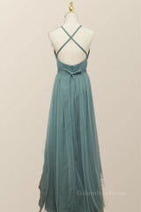 Prom Dress Colors, Sea Glass Tulle Bridesmaid Dress with Cross Back