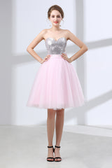 Evening Dresses Fitted, Sequin Lace & Tulle Sweetheart Neckline Short Length A-line Bridesmaid Dresses