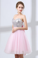 Evening Dresses Red, Sequin Lace & Tulle Sweetheart Neckline Short Length A-line Bridesmaid Dresses