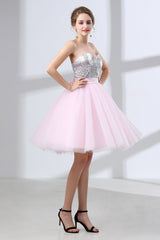 Evening Dress Style, Sequin Lace & Tulle Sweetheart Neckline Short Length A-line Bridesmaid Dresses