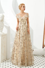 Prom Dress Sales, Sequined V Neck A Line Off Shoulder Strap Long Floor Length Prom Dresses