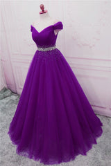 Formal Dresses For Winter, Sequins Sweetheart Long Party Dress, Purple Tulle Evening Gown