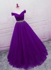 Formal Dresses Pink, Sequins Sweetheart Long Party Dress, Purple Tulle Evening Gown