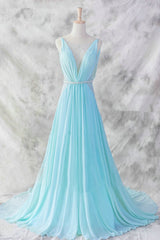 Party Dress Outfit Ideas, Sexy Light Blue Chiffon Backless Long Evening Gown, Blue Party Dress