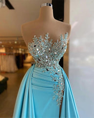 Prom Dresses For Blondes, Sexy Sleeveless Sparkly Sequins Mermaid Prom Dress with Detachable Train