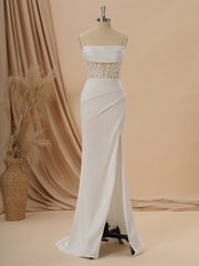 Wedding Dresses Lace Tulle, Sheath Charmeuse Spaghetti Straps Appliques Lace Sweep Train Corset Wedding Dress