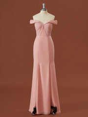 Formal Dresses And Gowns, Sheath Chiffon Off-the-Shoulder Pleated Floor-Length Bridesmaid Dress