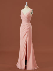 Formal Dress Shopping, Sheath Chiffon V-neck Pleated Floor-Length Bridesmaid Dress