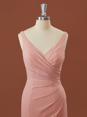 Formal Dress For Sale, Sheath Chiffon V-neck Pleated Floor-Length Bridesmaid Dress