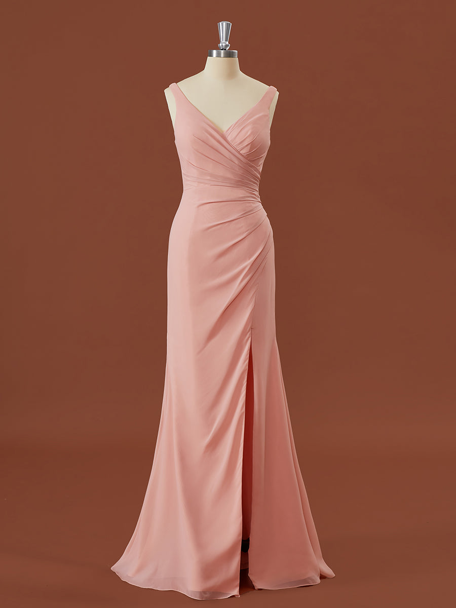 Formal Dress Shops, Sheath Chiffon V-neck Pleated Floor-Length Bridesmaid Dress