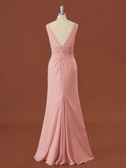 Formal Dress Outfits, Sheath Chiffon V-neck Pleated Floor-Length Bridesmaid Dress