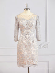 Bridesmaid Dress Online, Sheath/Column Bateau Short/Mini Chiffon Mother of the Bride Dresses With Appliques Lace