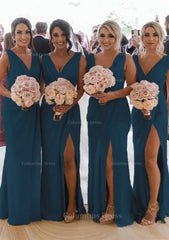 Prom Dress 2052, Sheath/Column Cowl Neck Sleeveless Chiffon Bridesmaid Dresses With Pleated Split
