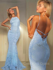 Bridesmaid Dress 2046, Sheath/Column Halter Sweep Train Lace Prom Dresses With Ruffles