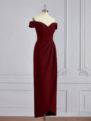 Prom Dress Ballgown, Sheath/Column Off-the-Shoulder Floor-Length Stretch Crepe Mother of the Bride Dresses With Ruffles