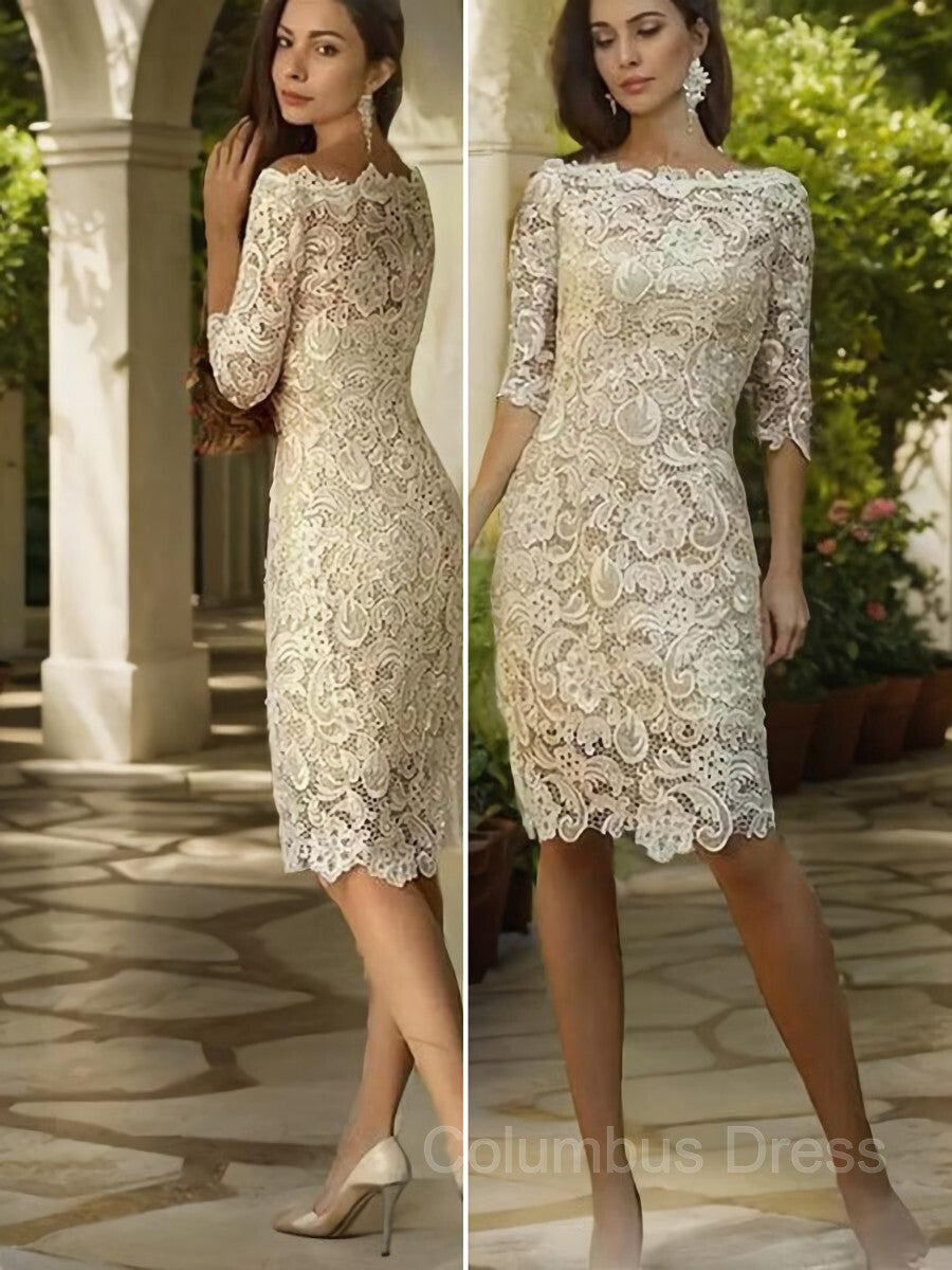 Bridesmaid Dress Under 126, Sheath/Column Off-the-Shoulder Knee-Length Lace Mother of the Bride Dresses With Appliques Lace
