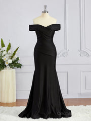 Prom Dresses Website, Sheath/Column Off-the-Shoulder Sweep Train Jersey Bridesmaid Dresses