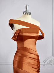 Prom Dress Colors, Sheath/Column Off-the-Shoulder Sweep Train Silk like Satin Bridesmaid Dresses with Leg Slit