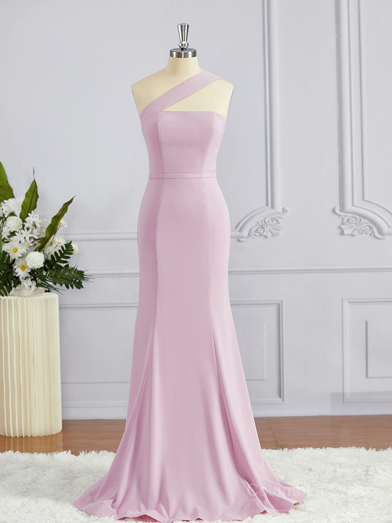 Prom Dress Different, Sheath/Column One-Shoulder Floor-Length Stretch Crepe Bridesmaid Dresses