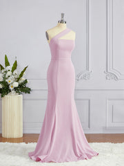 Prom Dresse 2042, Sheath/Column One-Shoulder Floor-Length Stretch Crepe Bridesmaid Dresses