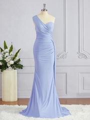 Prom Dress Classy, Sheath/Column One-Shoulder Sweep Train Jersey Bridesmaid Dresses
