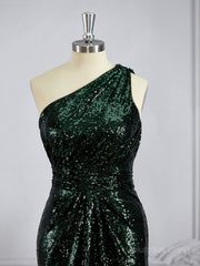 Prom Dresses Ball Gowns, Sheath/Column One-Shoulder Sweep Train Sequins Bridesmaid Dresses