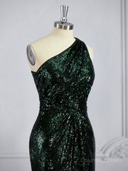 Prom Dresses Laces, Sheath/Column One-Shoulder Sweep Train Sequins Bridesmaid Dresses