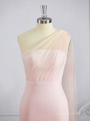 Prom Dress 2044, Sheath/Column One-Shoulder Sweep Train Stretch Crepe Bridesmaid Dresses