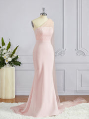 Prom Dresses2044, Sheath/Column One-Shoulder Sweep Train Stretch Crepe Bridesmaid Dresses