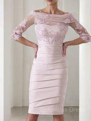 Homecoming Dress Tight, Sheath/Column Scoop Knee-Length Satin Mother of the Bride Dresses With Appliques Lace