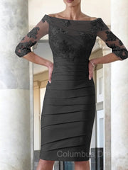 Homecoming Dresses Pockets, Sheath/Column Scoop Knee-Length Satin Mother of the Bride Dresses With Appliques Lace