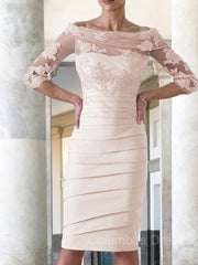 Homecoming Dress Pockets, Sheath/Column Scoop Knee-Length Satin Mother of the Bride Dresses With Appliques Lace