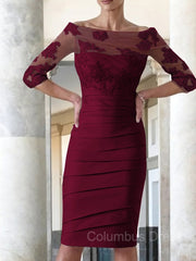 Homecoming Dresses Sparkle, Sheath/Column Scoop Knee-Length Satin Mother of the Bride Dresses With Appliques Lace