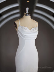 Wedding Dress Style, Sheath/Column Square Court Train Stretch Crepe Wedding Dresses with Ruffles