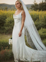 Wedding Dress Backs, Sheath/Column Straps Court Train Elastic Woven Satin Wedding Dresses