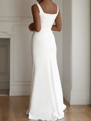 Wedding Dress With Corset, Sheath/Column Straps Floor-Length Stretch Crepe Wedding Dresses